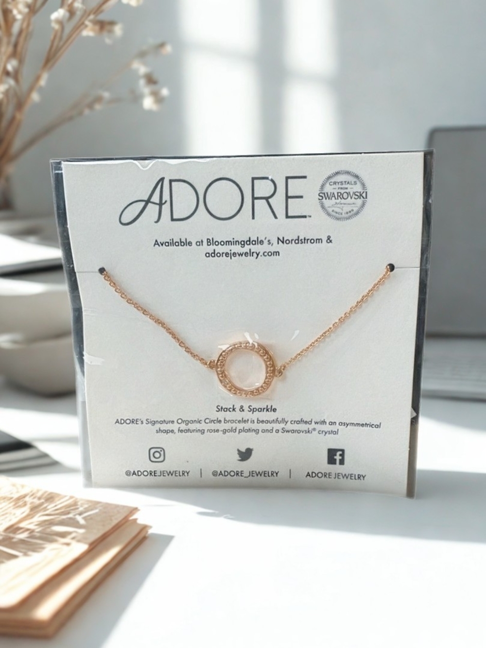 Adore - Rose Gold Plated Circle Pendant with Crystal Bracelet